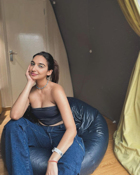 Sapna Malik in our Darla Denim Corset Top