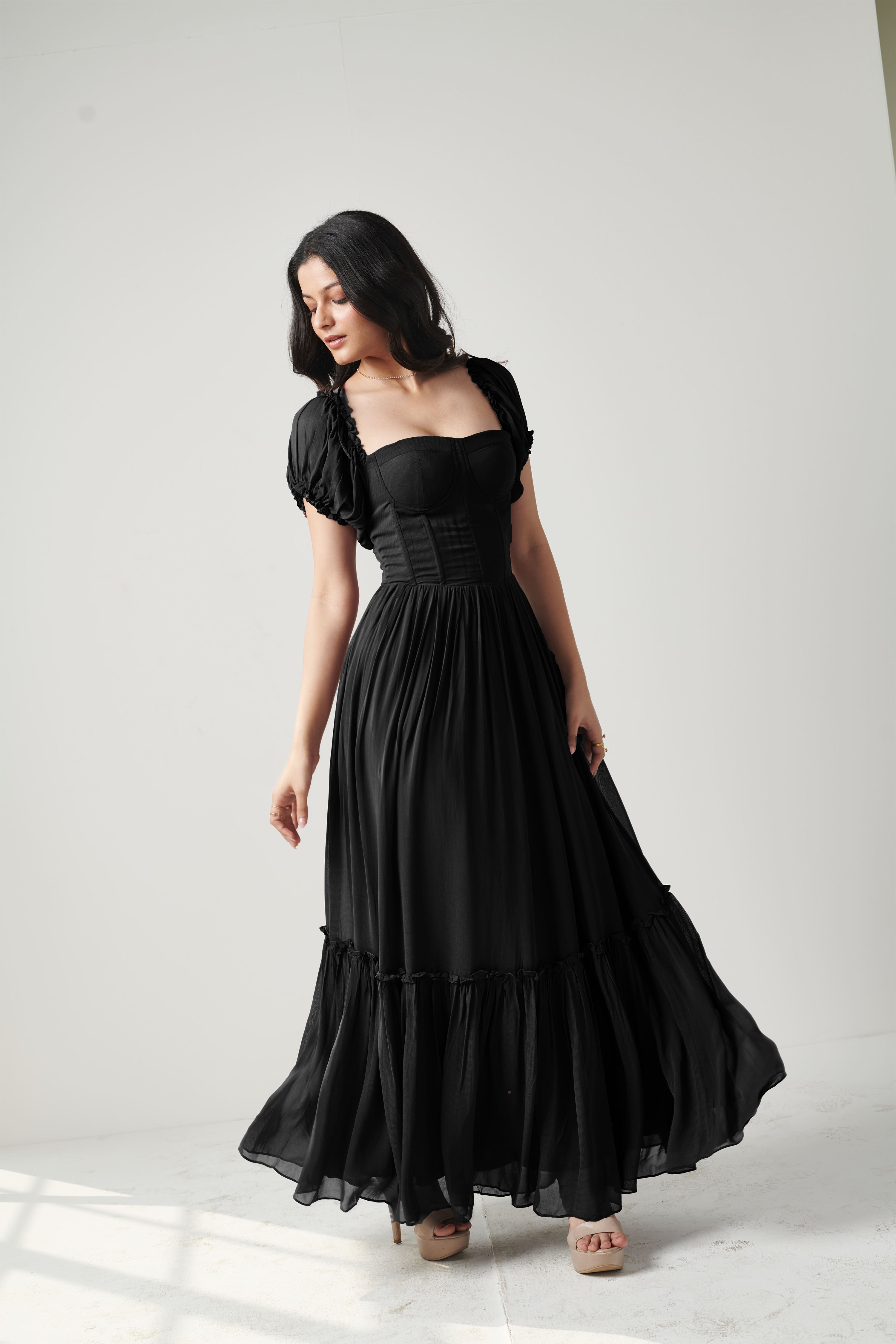 Theresa Black Georgette Dress – Seoraa